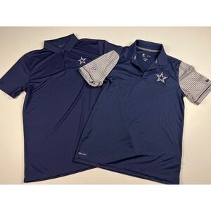 Lot of 2 Nike Golf Dallas Cowboys Polo Shirt Mens Medium Navy Blue Dri Fit NFL